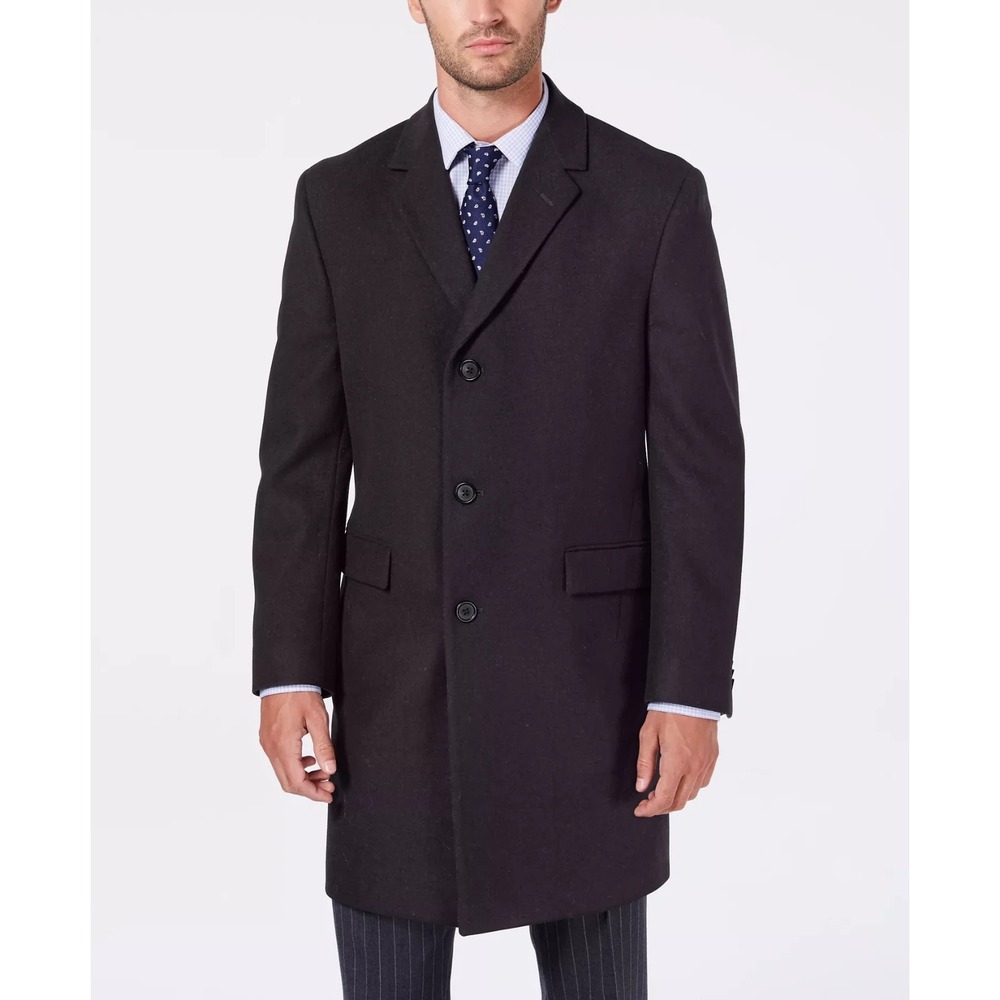 Nautica Mens Regular‎ Fit Batten Overcoat Coat 38 Short Grey Charcoal Wool Blend